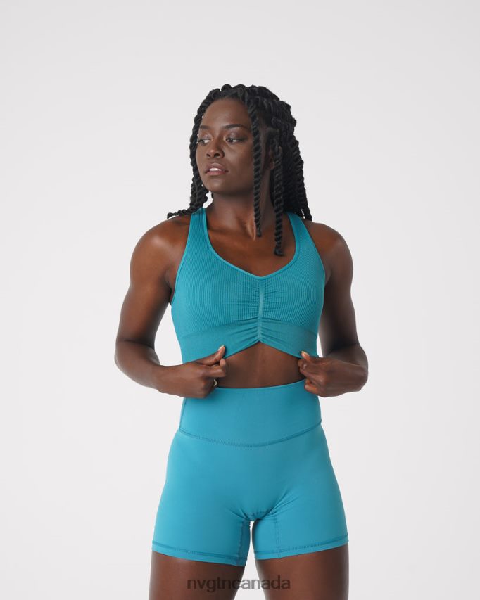 NVGTN Fitness Women Cinched Seamless Bra Teal HJXFTJ208