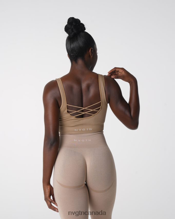 NVGTN Fitness Women Desire Ribbed Seamless Bra Beige HJXFTJ141