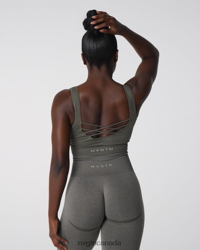 NVGTN Fitness Women Desire Ribbed Seamless Bra Khaki Green HJXFTJ142
