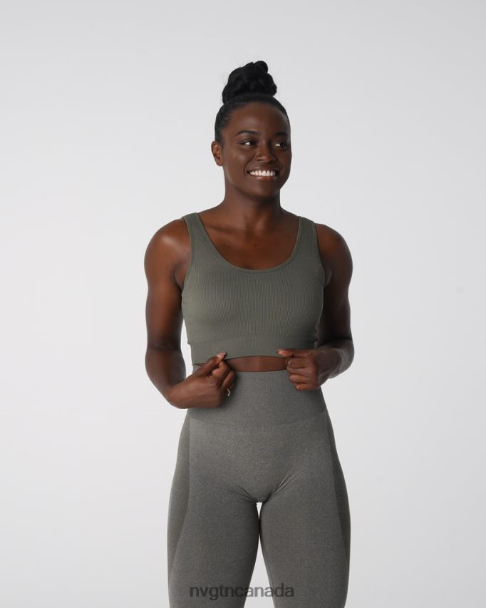 NVGTN Fitness Women Desire Ribbed Seamless Bra Khaki Green HJXFTJ142