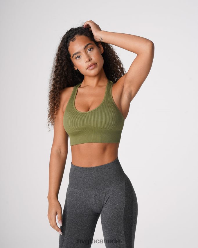 NVGTN Fitness Women Galaxy Ribbed Seamless Bra Khaki Green HJXFTJ243