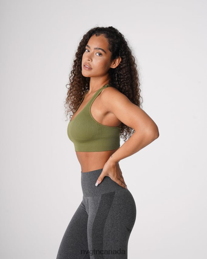 NVGTN Fitness Women Galaxy Ribbed Seamless Bra Khaki Green HJXFTJ243