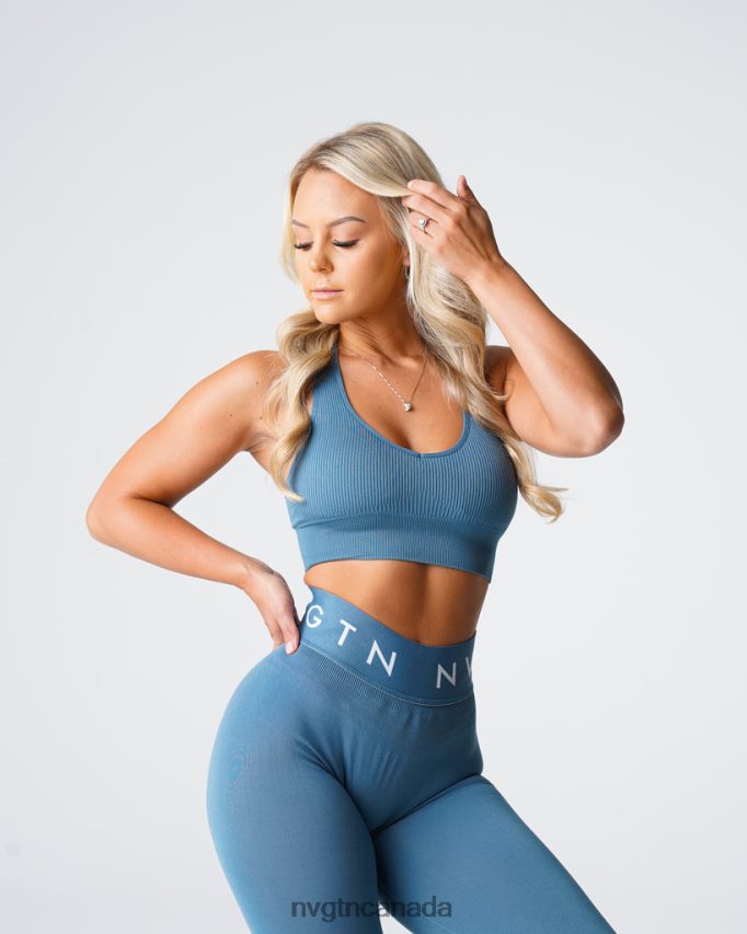 NVGTN Fitness Women Galaxy Ribbed Seamless Bra Stone Blue HJXFTJ161