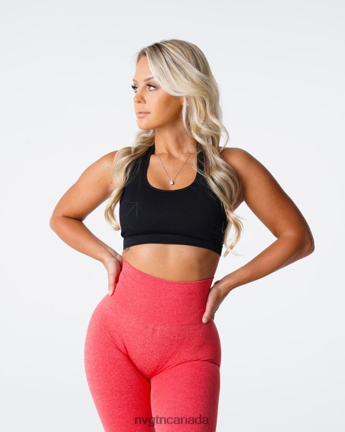 NVGTN Fitness Women Limitless Ribbed Seamless Halter Bra Black HJXFTJ114