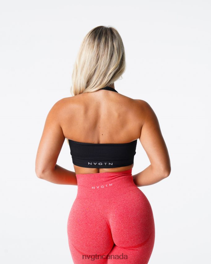 NVGTN Fitness Women Limitless Ribbed Seamless Halter Bra Black HJXFTJ114