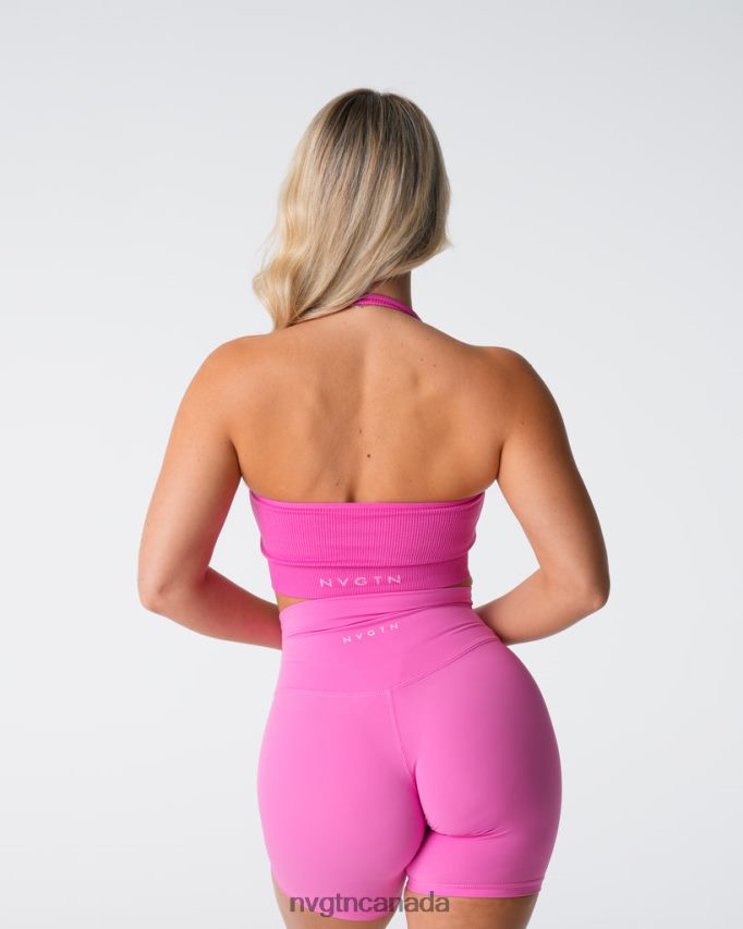 NVGTN Fitness Women Limitless Ribbed Seamless Halter Bra Bubble Gum Pink HJXFTJ116