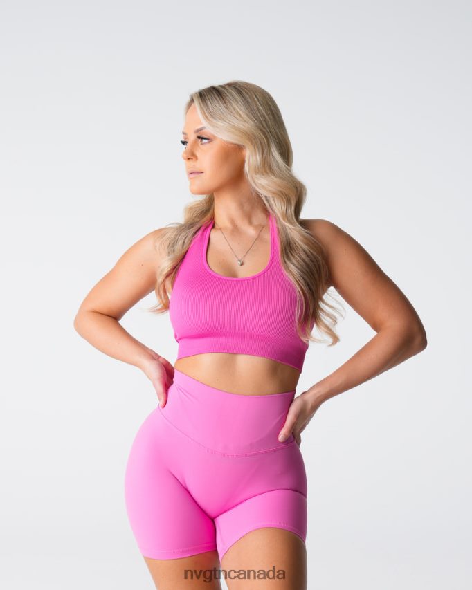 NVGTN Fitness Women Limitless Ribbed Seamless Halter Bra Bubble Gum Pink HJXFTJ116