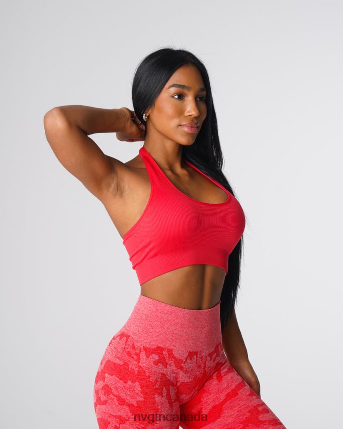 NVGTN Fitness Women Limitless Ribbed Seamless Halter Bra Candy Apple HJXFTJ137