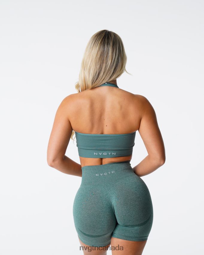 NVGTN Fitness Women Limitless Ribbed Seamless Halter Bra Forest Green HJXFTJ138