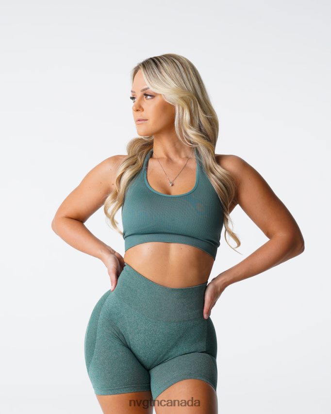 NVGTN Fitness Women Limitless Ribbed Seamless Halter Bra Forest Green HJXFTJ138