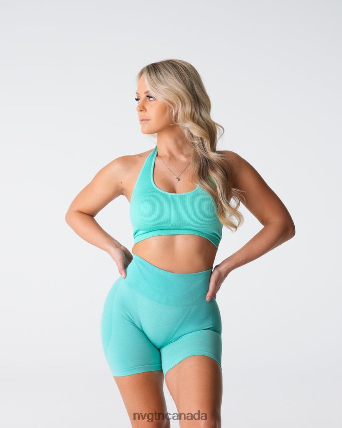 NVGTN Fitness Women Limitless Ribbed Seamless Halter Bra Mint HJXFTJ117