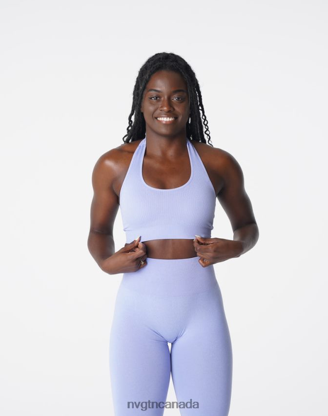 NVGTN Fitness Women Limitless Ribbed Seamless Halter Bra Periwinkle HJXFTJ204