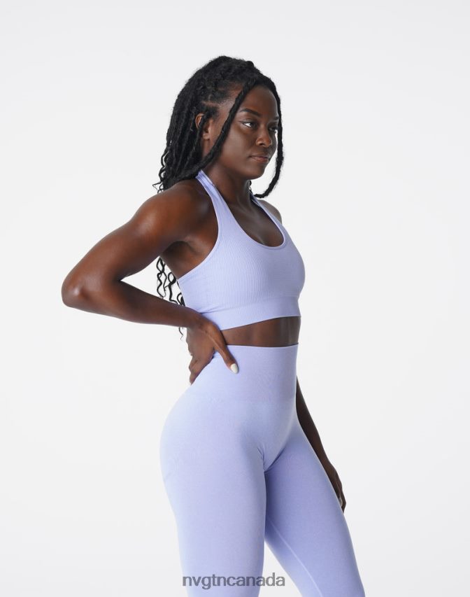 NVGTN Fitness Women Limitless Ribbed Seamless Halter Bra Periwinkle HJXFTJ204