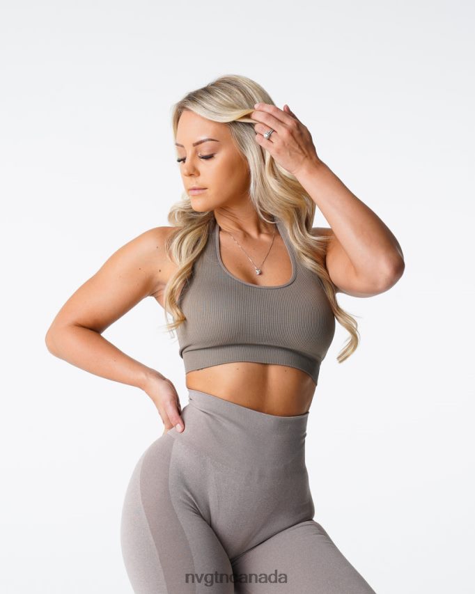 NVGTN Fitness Women Limitless Ribbed Seamless Halter Bra Taupe HJXFTJ147