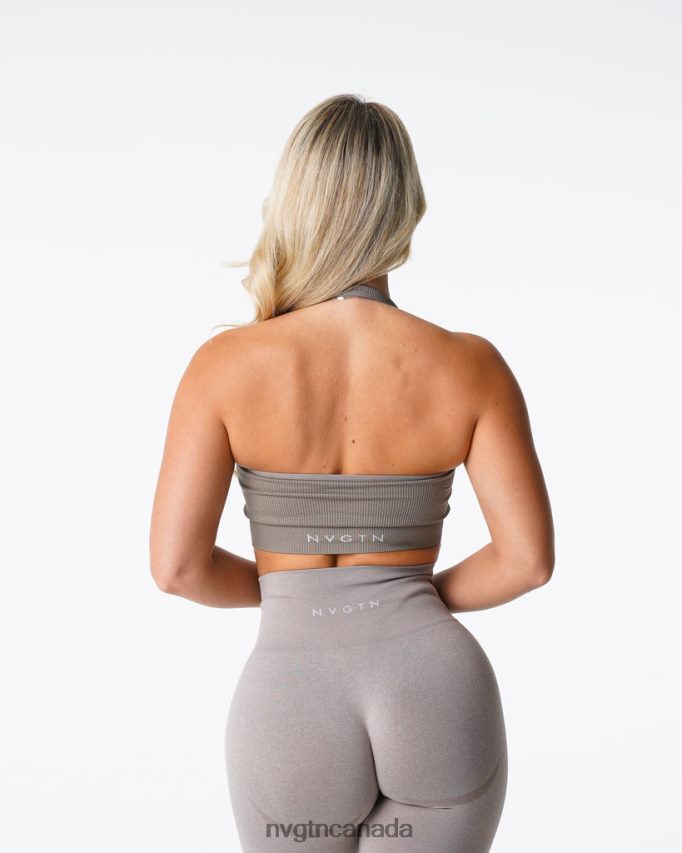 NVGTN Fitness Women Limitless Ribbed Seamless Halter Bra Taupe HJXFTJ147