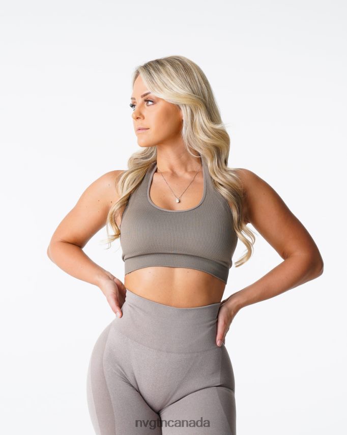 NVGTN Fitness Women Limitless Ribbed Seamless Halter Bra Taupe HJXFTJ147