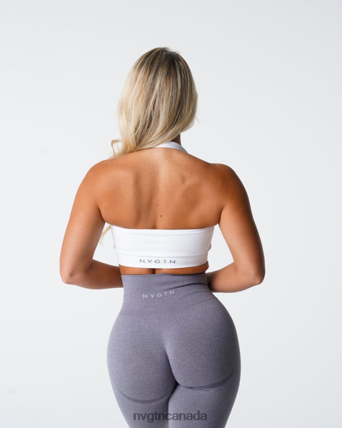 NVGTN Fitness Women Limitless Ribbed Seamless Halter Bra White HJXFTJ115