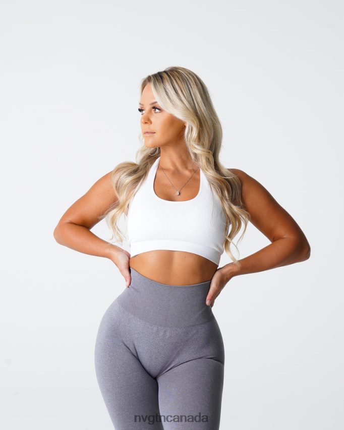 NVGTN Fitness Women Limitless Ribbed Seamless Halter Bra White HJXFTJ115