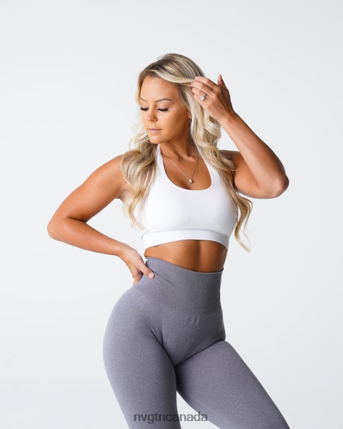 NVGTN Fitness Women Limitless Ribbed Seamless Halter Bra White HJXFTJ115