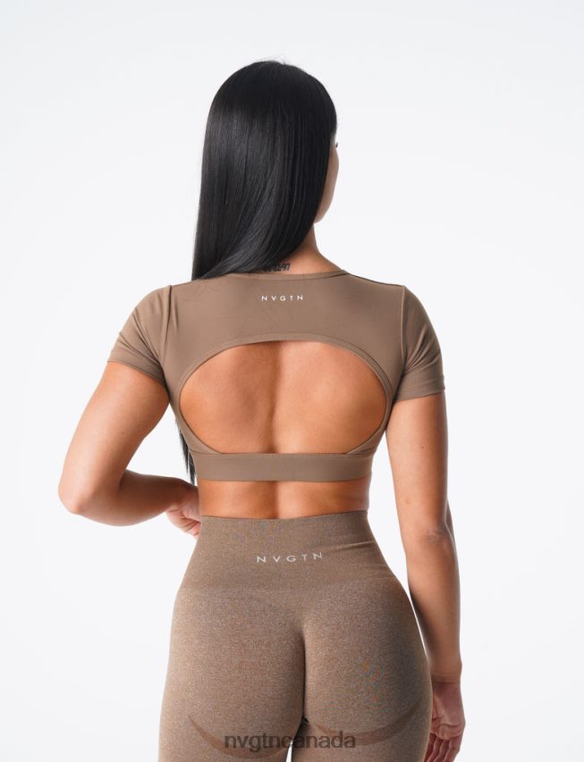 NVGTN Fitness Women Open Back Tee Mocha HJXFTJ80