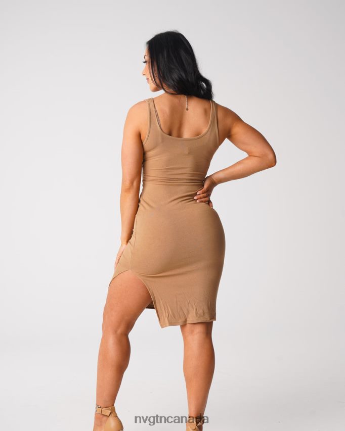 NVGTN Lifestyle Women Golden Vibes Cut Out Midi Dress Mocha HJXFTJ717