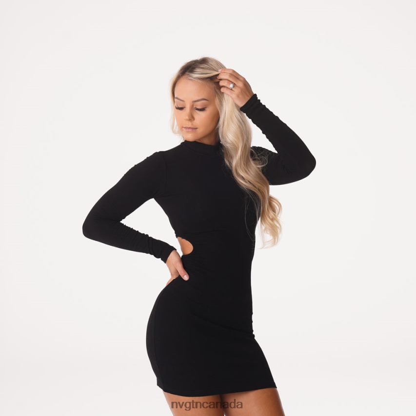 NVGTN Lifestyle Women Into You Ribbed Mock Turtleneck Midi Dress Black HJXFTJ721
